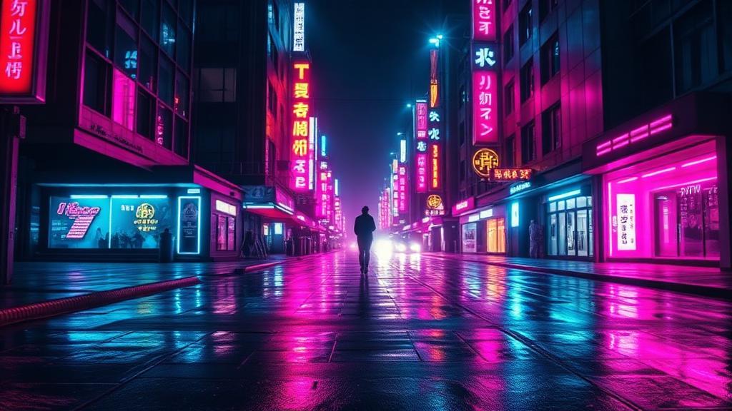 Neon city skyline at night