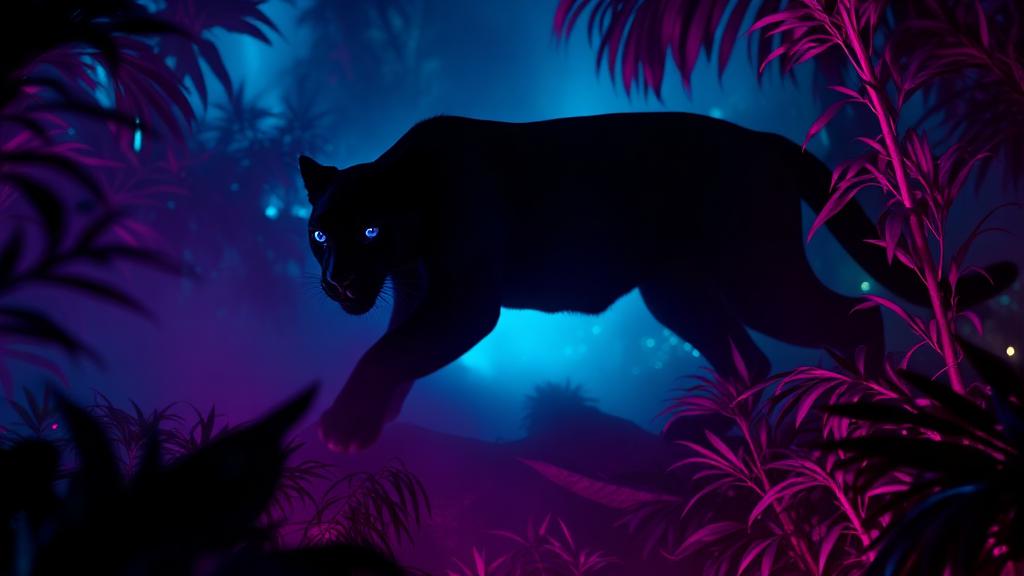 Bioluminescent neon panther in jungle
